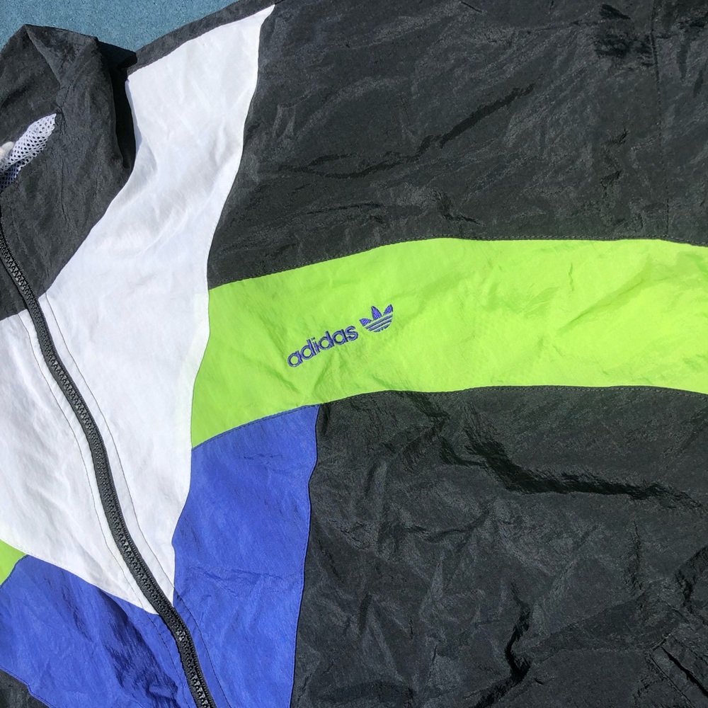 Adidas Black Blue Lime Green Windbreaker Jacket! - Picture 2 of 8